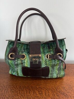 EUC - Jimmy Choo Ramona Python Skin Shoulder Bag - Green w/ Hints of Purple -COA